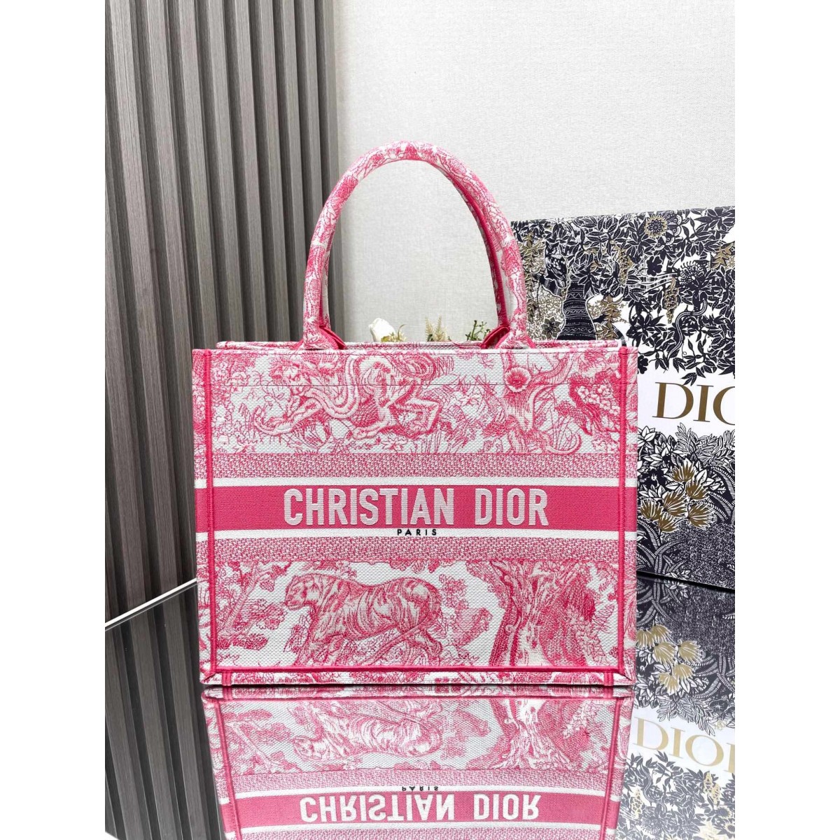 Dior Medium Dioriviera Book Tote in Pink Toile de Jouy Embroidery High Quality Replica